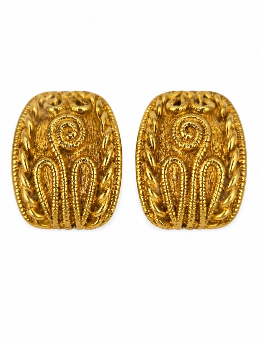 Vintage 1980s Goldtone Etruscan Byzantine Style Statement Clip-on Earrings